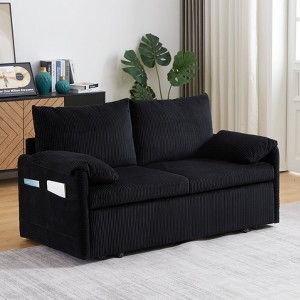 3 in 1 Convertible Sleeper Sofa Pull Out Couch Bed, Futon Love Seat Lounge Chaise Sofabed Recliner Daybed W/Pillows Armrest ,Side Pocket - 1 of 4