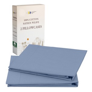 100% Cotton Pillow Cases Set of 2 Soft & Cooling Sateen Weave by California Design Den - 1 of 4