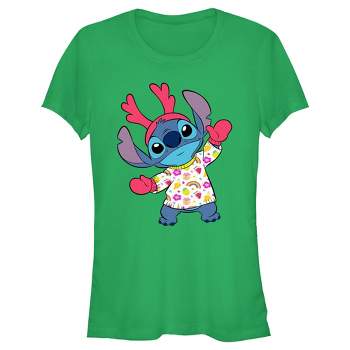Girl's Lilo & Stitch Reindeer Alien T-shirt - Green Apple - Medium