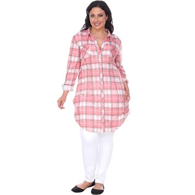 Women's Plus Size Piper Stretchy Plaid Tunic with Pockets - White Mark