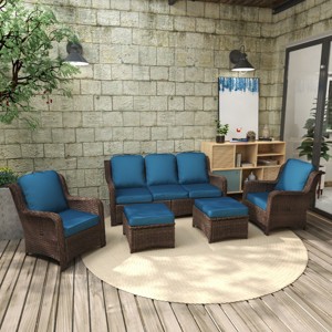 Outdoor 5 Pcs Furniture Set, Sectional Sofa Set with 5 Seaters, Sofas with Couch and Ottoman, Rattan Sofas with PE Cushions-Coolbibila - 1 of 4