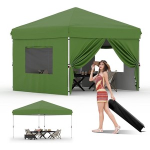 10'x10' Instant Pop Up Canopy with 4 Sidewalls, Heavy Duty Commercial Tent Includes Stakes/Ropes/Sandbags, Perfect for Outdoor Markets, Events - 1 of 4