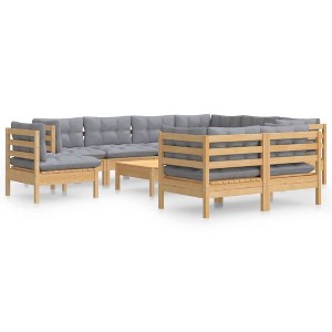vidaXL Patio Lounge Set with Cushions Garden Outdoor 10 Piece Solid Pinewood - Brown and Gray - 1 of 4