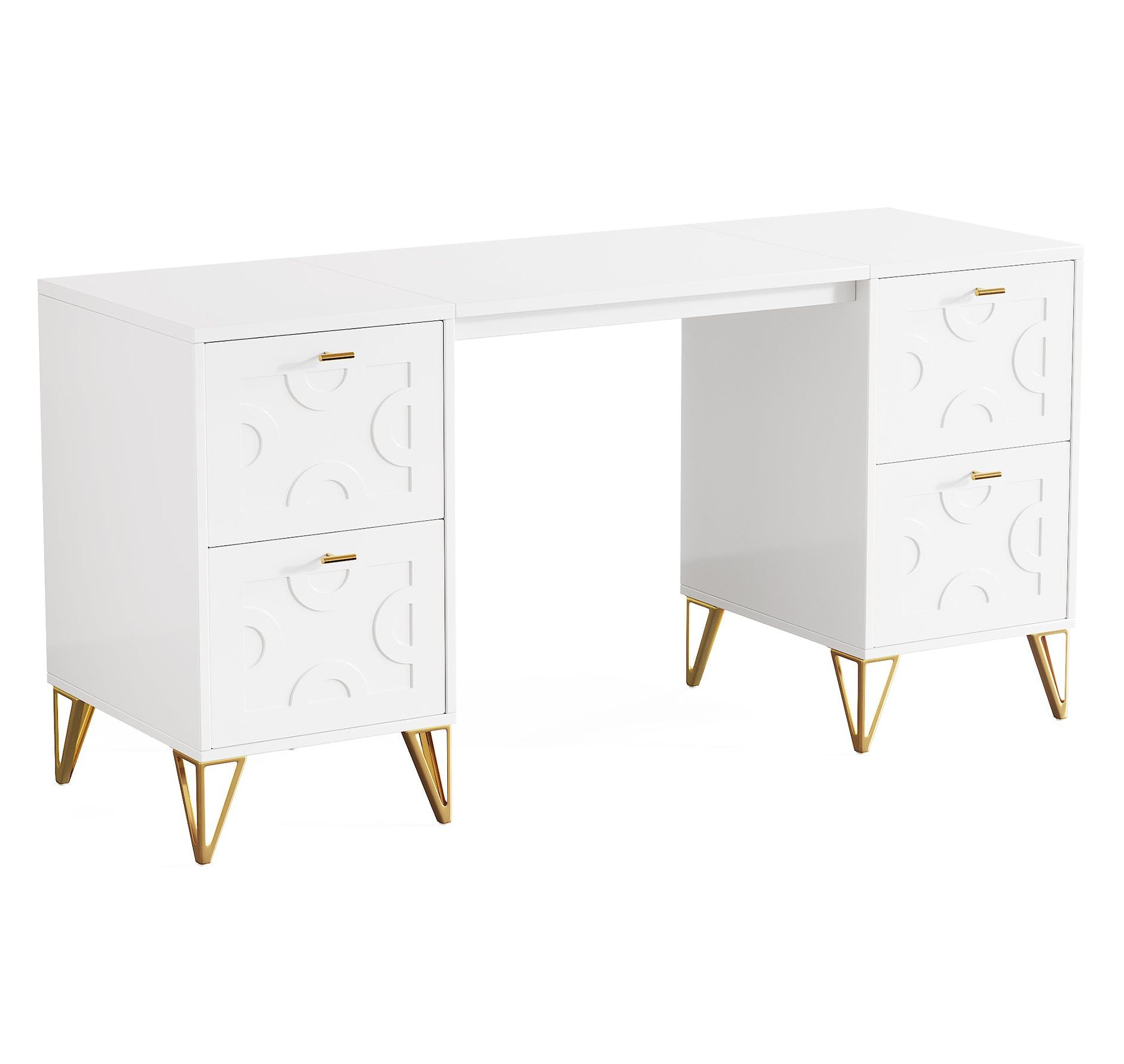 Tribesigns 59'' Modern Computer Desk with File Drawers, Simple Work Desk with Storage for Home Office, White