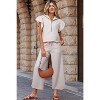 Textured Ruffled Sleeve Zipped Top and Wide Leg Pants Set - 2 of 2