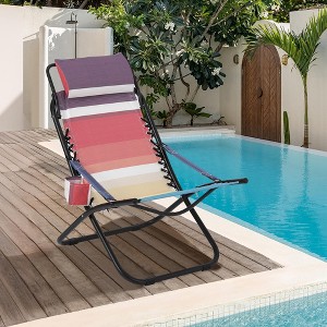Folding Beach Chair with Headrest - Lightweight Portable Foldable Recliner for Outdoor - 1 of 4