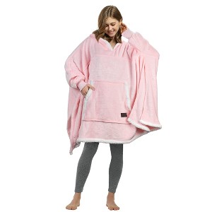 Catalonia Woman Oversized Blanket Hoodie Sweatshirt Cape, Fluffy Soft Fleece Casual Batwing Coat Pullover Blanket, Cozy Gift for Wife Women - 1 of 4