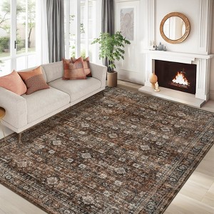 Washable Rugs Rug for Living Room Vintage Non Slip Bedroom Rug Retro Floral Accent Rugs Soft Faux Wool Low Pile Stain Resistant Carpet for Office - 1 of 4
