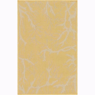 Yellow and White Rectangular Synthetic Outdoor Area Rug