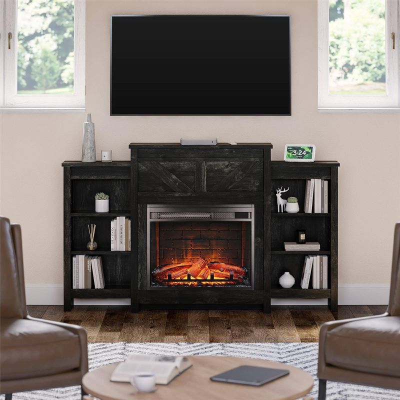 Brookside Electric Fireplace with Mantel and Side Bookcases Black Oak - Room &#38; Joy, 2 of 10