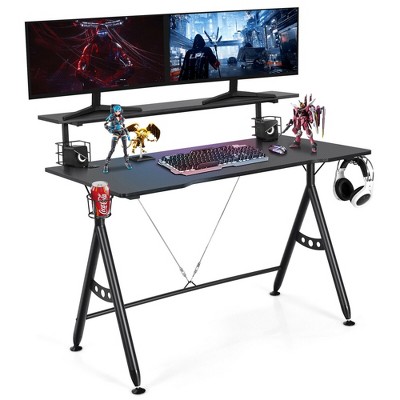 Costway 29.5 in. Black Metal Gaming Desk Gamers Computer Desk E-sports K-shaped with Cup Holder Hook Home