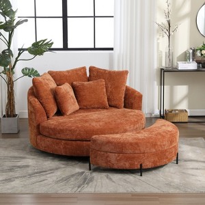 Hrinhom 59.8"W Modern Sofa Chair,Barrel Accent Chair With 5 Pillows and Storage Ottoman - 1 of 4