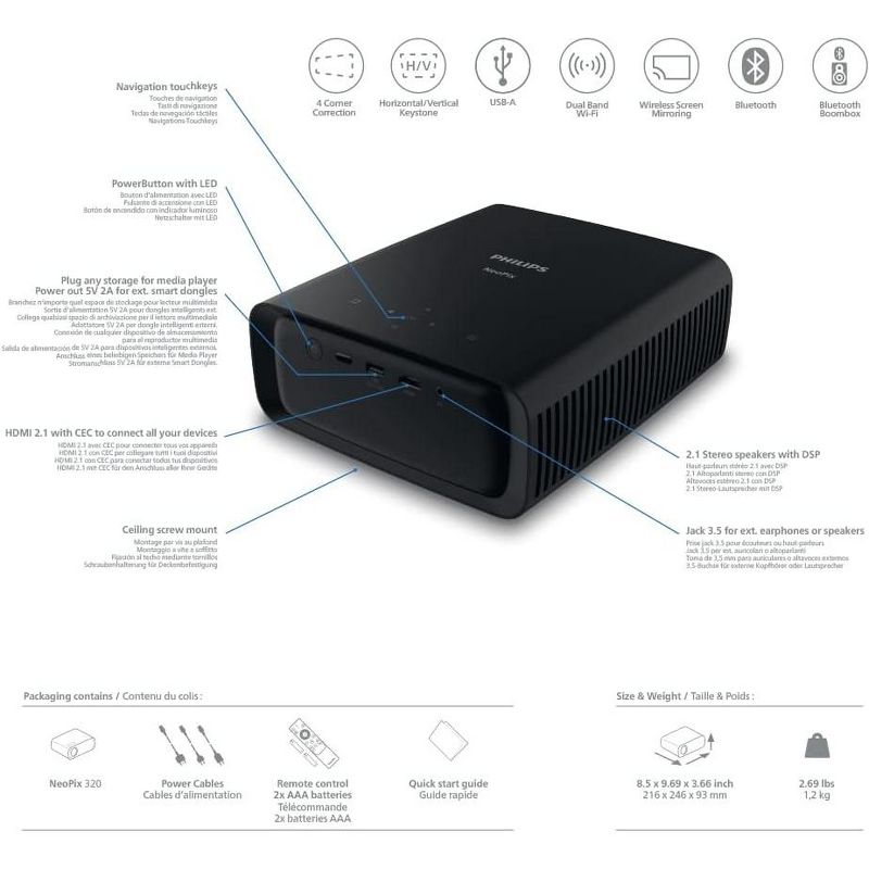 Philips  P-MICRO  PicoPix Micro Projector, LED DLP long Battery Life, Wi-Fi Screen Mirroring, 5 of 6