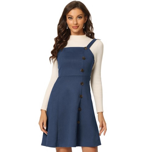 Allegra K Women's Faux Suede Button Decor A-line Mini Overall Dress Dark  Blue Small : Target