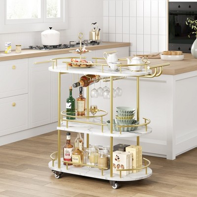 Whizmax 3 Tier Bar Cart, Rotated Bar Cart Gold with Wine Rack and Glass Holders