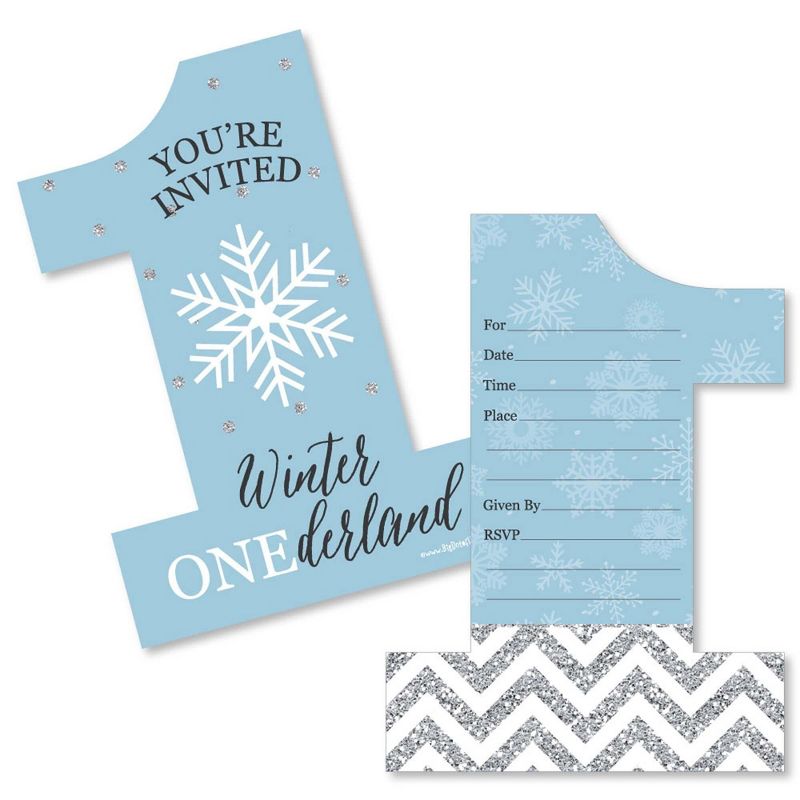 Big Dot of Happiness Onederland - Shaped Fill-in Invites - Snowflake Winter Wonderland Birthday Party Invitation Cards with Envelopes - Set of 12, 1 of 7