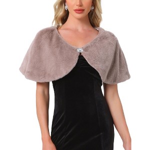 Allegra K Women's Party Elegant Faux Fur Full-Lined Wrap Shrug - 1 of 4