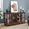 SpassWay 32"H Oak Antique LED Curio Display Cabinet with Four Glass Doors and Adjustable Shelves Vintage Collectible Showcase for Home or Office - 2 of 4