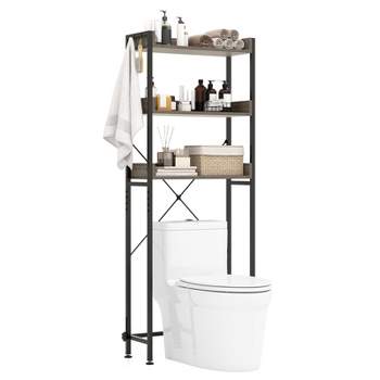 Tangkula Over The Toilet Storage 3-Tier Bathroom Space Saver Organizer with Adjustable Bottom Bar to Fit Most Toilets Rustic Brown + Black/ Grey + Black/ White + Gold