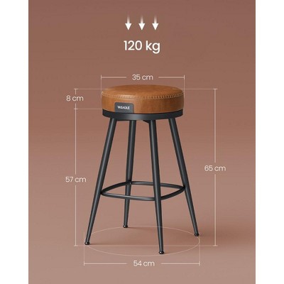 Caramel Brown Swivel Backless Leather Bar Stools, Set of 2