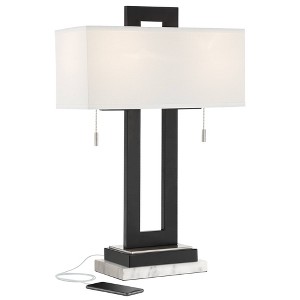 360 Lighting Neil Modern Table Lamp with White Marble Riser 26" High Two Tone USB Charging Port Rectangular Shade Bedroom for Bedroom Living Room Desk - 1 of 4