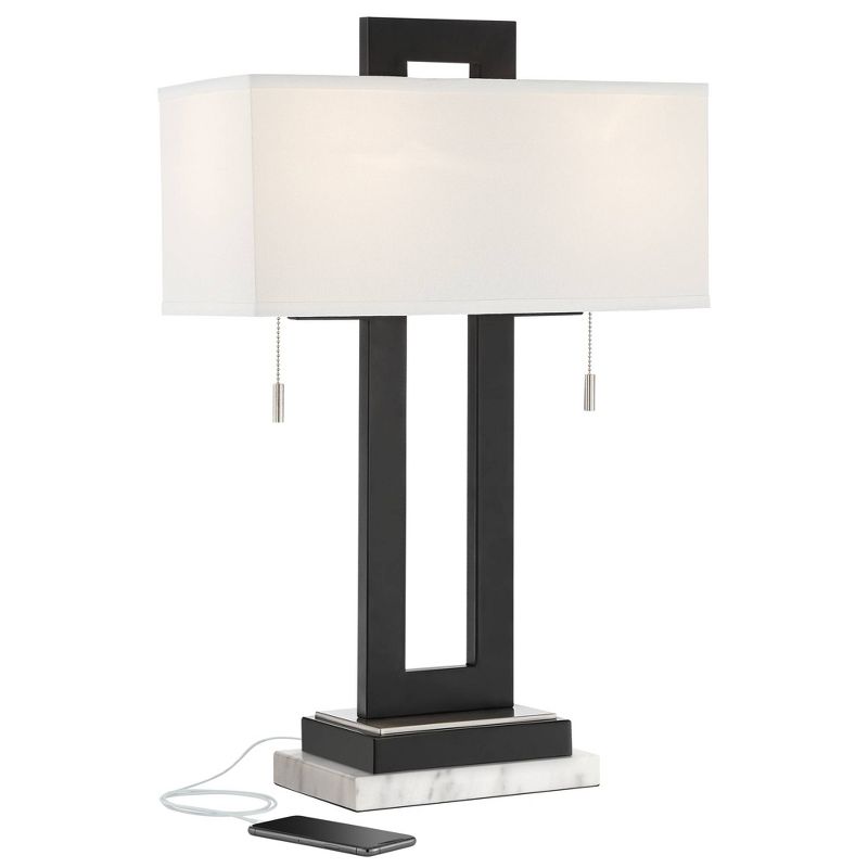 360 Lighting Neil Modern Table Lamp with White Marble Riser 26" High Two Tone USB Charging Port Rectangular Shade Bedroom for Bedroom Living Room Desk, 1 of 8