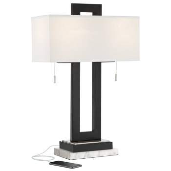 360 Lighting Neil Modern Table Lamp with White Marble Riser 26" High Two Tone USB Charging Port Rectangular Shade Bedroom for Bedroom Living Room Desk