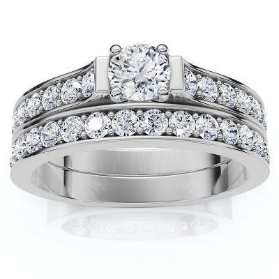 Pompeii3 1/2ct Diamond Engagement Matching Wedding 14K White Gold Ring Set