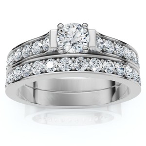 Pompeii3 1/2ct Diamond Engagement Matching Wedding 14K White Gold Ring Set - 1 of 4