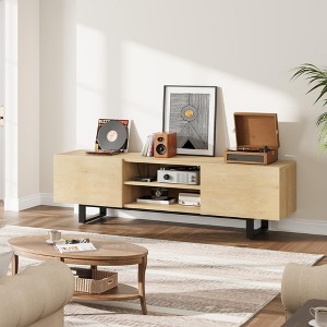 70" TV Stand for 65-80 Inch TVs, Mid Century Modern Entertainment Center with Storage Cabinet, 2 Drawers & Open Shelves - 1 of 4