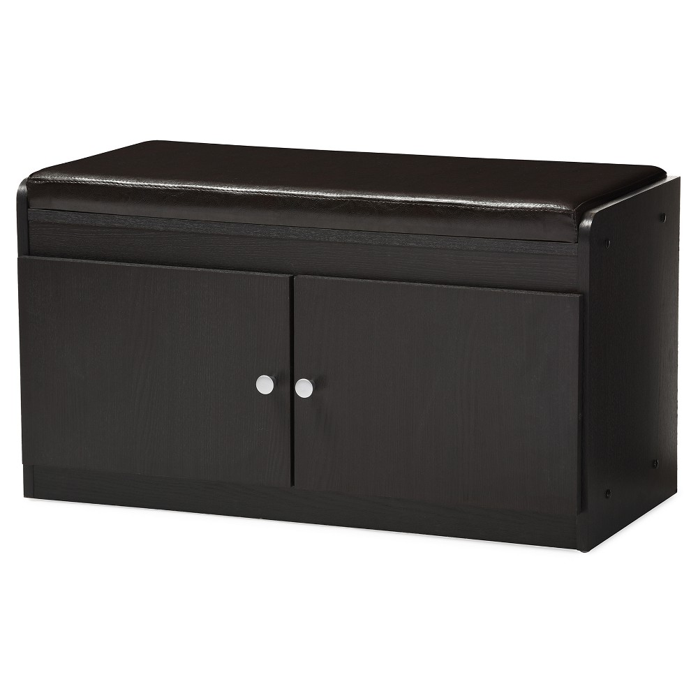 Shoe Rack Brown: Baxton Studio 2-Door Cabinet, Faux Leather Bench, Entryway Organizer, 8-Pair Storage