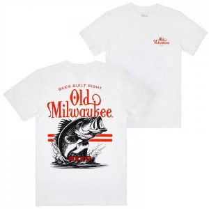 Mens Old Milwaukee Bass Fishing White Front and Back Print T-Shirt - 1 of 4