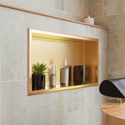 ALFI ABNP2412-BG 24Inch x 12Inch Brushed Gold PVD Stainless Steel Horizontal Single Shelf Shower Niche