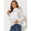INSPIRE CHIC Women's See-Through Stretch Smocked High-Neck Long-Sleeve Lace Floral Blouse - 2 of 4