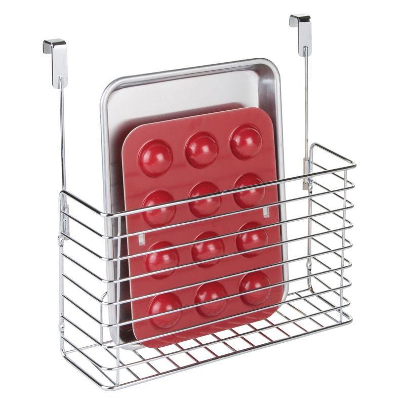 mDesign Metal Wire Kitchen Bakeware Over Door Organizer Basket, 1 of 9
