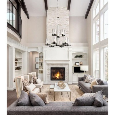 Callista Matte Black 38" Steel and Glass 9-Light Chandelier