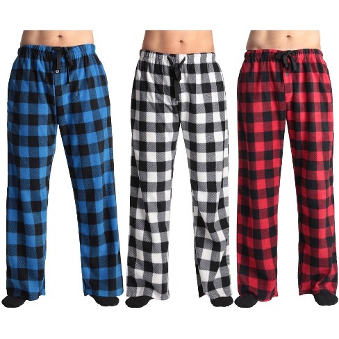 followme Microfleece Men's Buffalo Plaid Pajama Pants with Pockets (Red,  White & Blue Plaid, Small) 