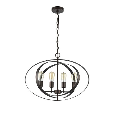 Chloe Lighting Osbert Industrial-Style 4 Light Rubbed Bronze Ceiling Pendant 24" Wide