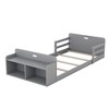 Twin Size Floor Bed With Storage Footboard, Wooden Twin Bed Frame With Guardrail For Teens Bedroom, No Box Spring Needed - 3 of 4