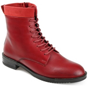 Journee Signature Womens Genuine Leather Natara Round Toe Stacked Combat Booties - 1 of 4