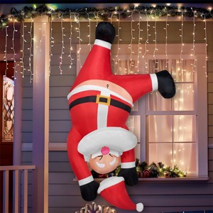 Joyfy 6 FT Christmas Hanging Inflatables Outdoor Decoration, Santa Hanging Upside Down inflatable with Built-in LED for Xmas Party Outdoor Roof Decor - 1 of 4