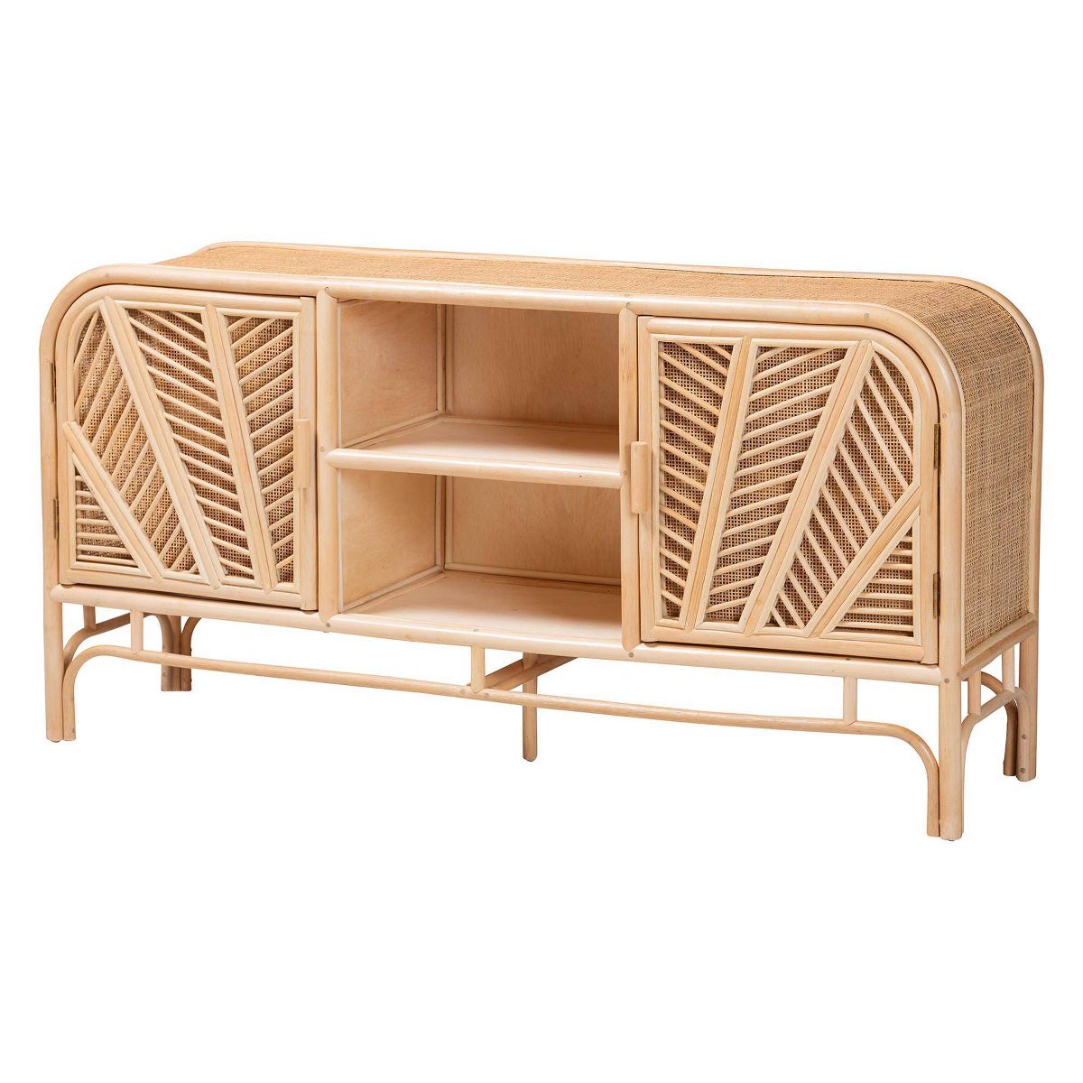 bali & pari Carabella Natural Rattan 2 Door Storage Cabinet Natural: Fixed Shelves, No Assembly Required - thumbnail 4