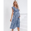 Women's Lace V Neck Ruffle Sleeve Maternity Wrap Dress Summer Casual High Waisted Floral Flowy Maxi Dress for Baby Shower Photoshoot Dark Blue S - 3 of 4