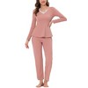 cheibear Women's Sleepwear Lounge Ribbed Knit Peplum Tops with Lace Long Sleeve Pajamas Set - 2 of 4