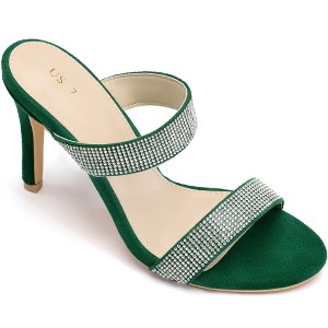 Allegra K Women's Open Toe Stiletto Heel Rhinestone Mules Sandals - 1 of 4