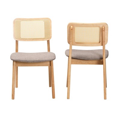 Baxton Studio 2pc Dannon Fabric and Wood Dining Chairs: Mid-Century, Upholstered, Angled Legs
