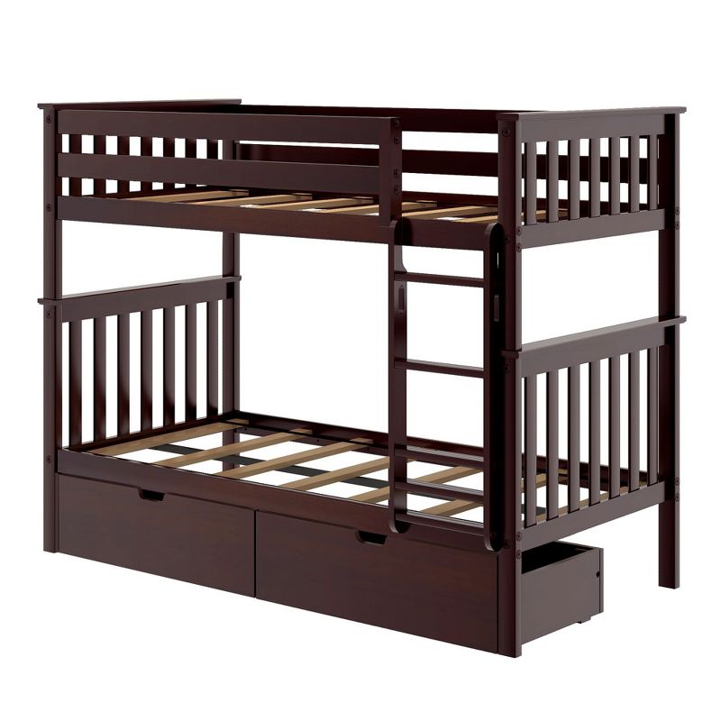 Max & Lily Twin over Twin Bunk Bed with Under Bed Storage Drawers, 4 of 9