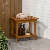 JONATHAN Y Tucker 22.1" Traditional Classic Slatted Solid Acacia Wood Indoor/Outdoor Shower Bench with Shelf and Handle - 3 of 4