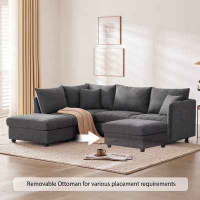 VYNXARIA Modern Sectional Sofa with Vertical Stripes,5-Seat Couch with Convertible Ottoman,Various Combinations,L-Shape Indoor Furniture£¬Dark Gray