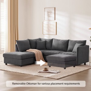 VYNXARIA Modern Sectional Sofa with Vertical Stripes,5-Seat Couch with Convertible Ottoman,Various Combinations,L-Shape Indoor Furniture£¬Dark Gray - 1 of 4